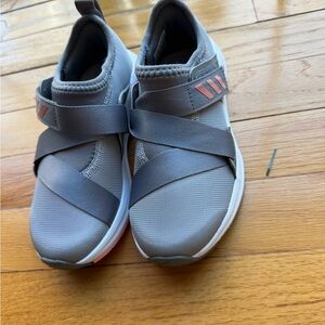 Addidas grey pink Velcro closure slip ons